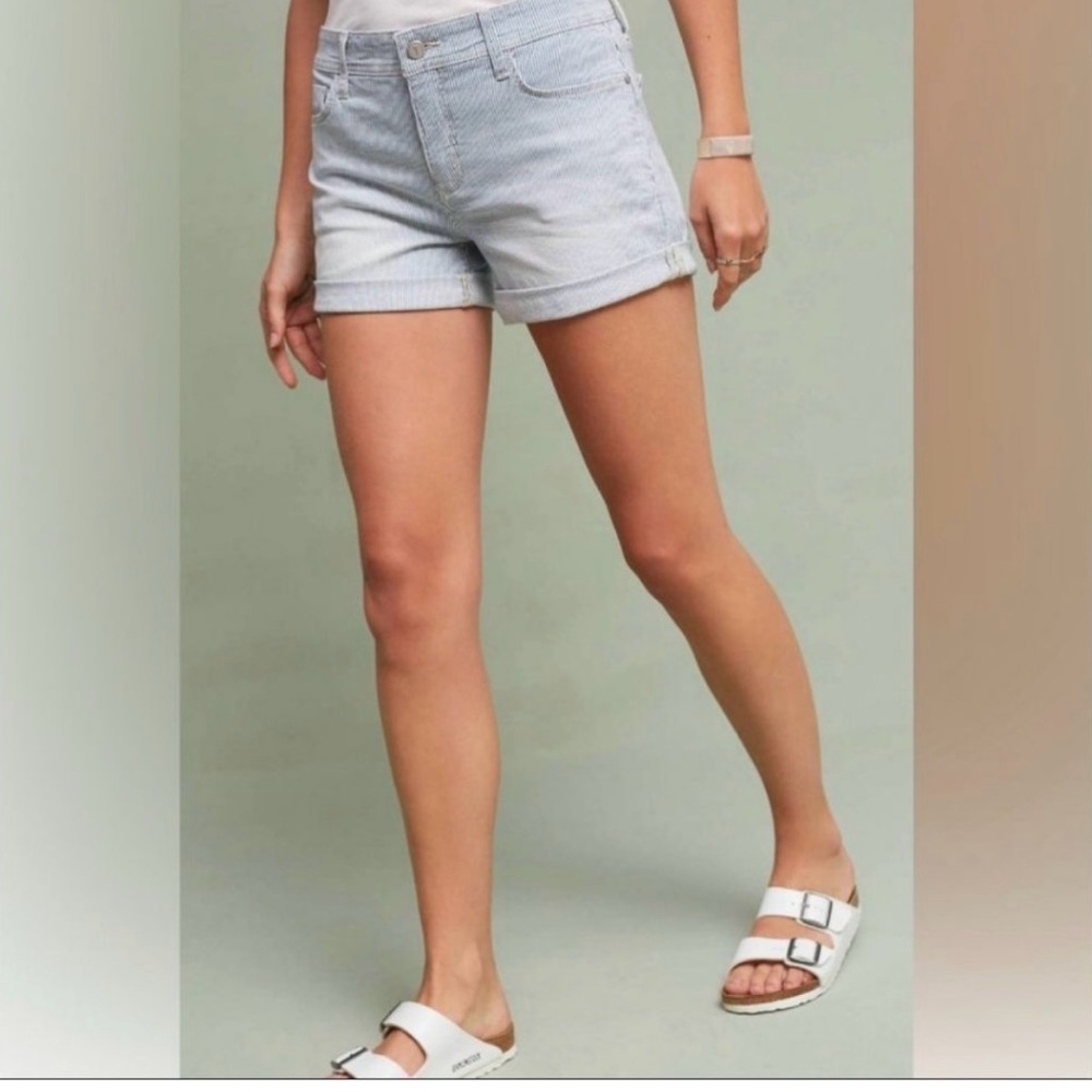 Anthropologie Pilcro and the Letterpress HYPHEN Blue White Stripe Shorts Size 27 - Picture 1 of 13
